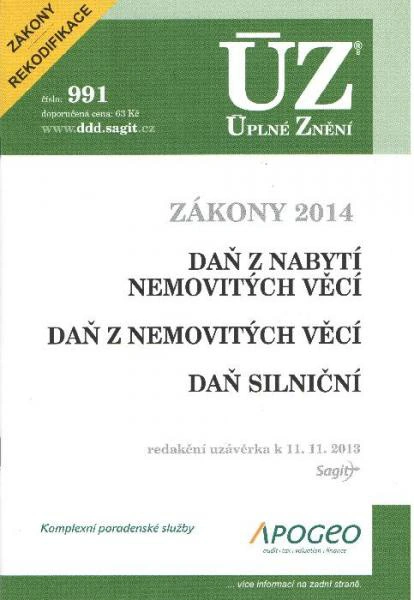 ÚZ č.991 Daň z nabytí nemovitých věcí, daň z nemovitostí, daň silniční - zákony po rekodifikaci 2014 Nakladatelství Sagit ÚZ č.991 Daň z nabytí nemovitých věcí, daň z nemovitostí, daň silniční - zákony po rekodifikaci 2014 Nakladatelství Sagit