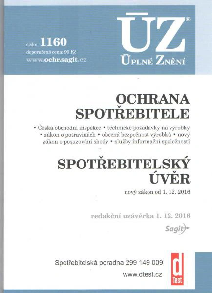 ÚZ č.1160 Ochrana spotřebitele 2016 Nakladatelství Sagit ÚZ č.1160 Ochrana spotřebitele 2016 Nakladatelství Sagit