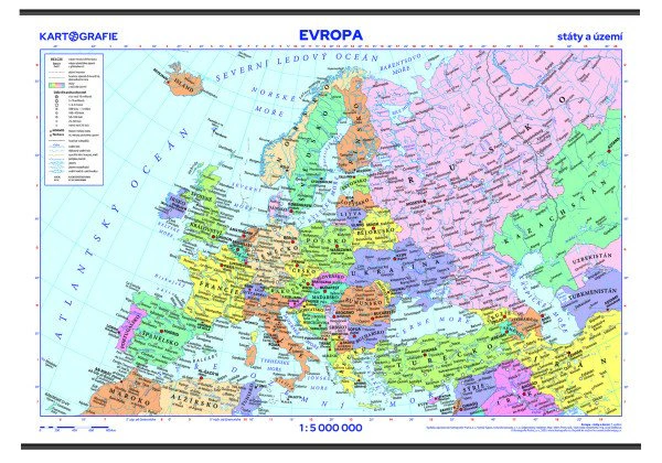 Evropa - nástěnná mapa Státy a území 1:5 000 000 Kartografie Praha