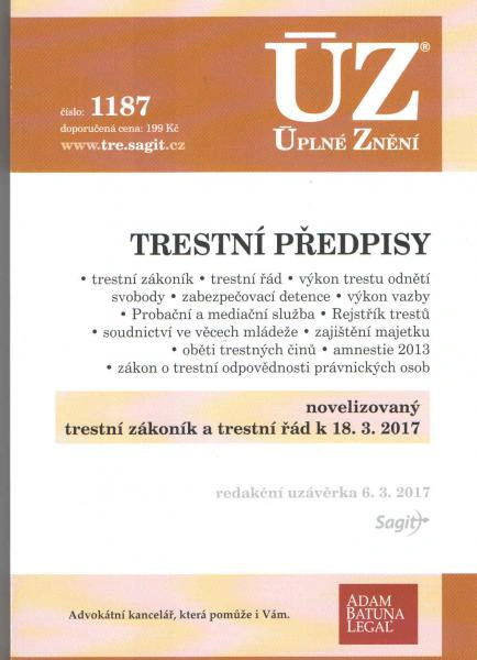 ÚZ č.1187 Trestní předpisy 2017 Nakladatelství Sagit
