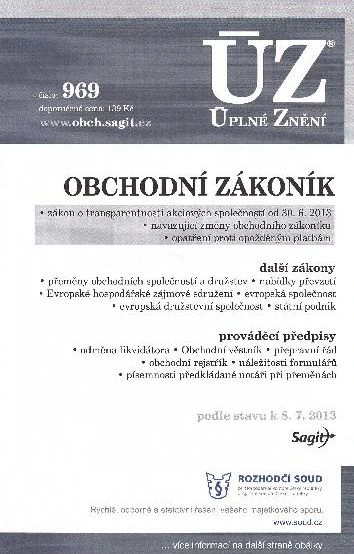 ÚZ č.969 Obchodní zákoník a související předpisy 2013 Nakladatelství Sagit
