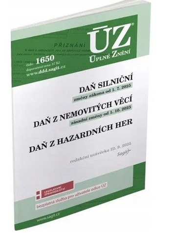 ÚZ č.1650 Daň silniční, Daň z nemovitých věcí, Daň z hazardních her Nakladatelství Sagit ÚZ č.1650 Daň silniční, Daň z nemovitých věcí, Daň z hazardních her Nakladatelství Sagit