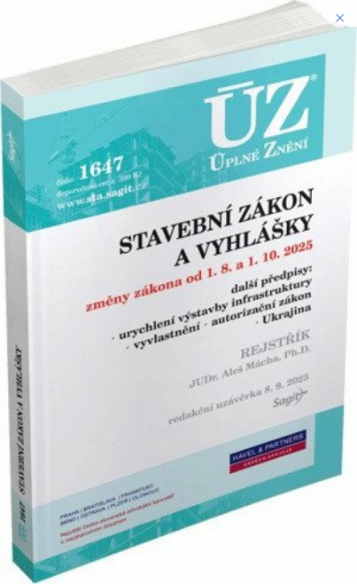 ÚZ č.1647 Stavební zákon a vyhlášky 2025, rejstřík k zákonu Nakladatelství Sagit