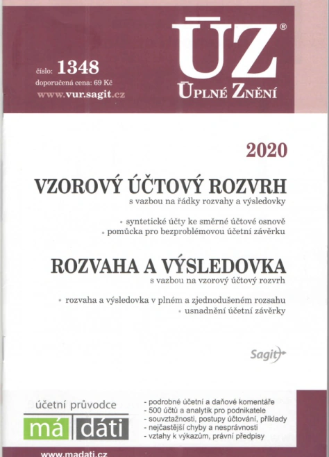 ÚZ č.1348 Vzorový účtový rozvrh 2020, Rozvaha a výsledovka 2020 Nakladatelství Sagit