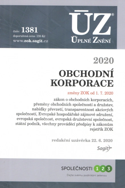 ÚZ č.1381 Obchodní korporace 2020 Nakladatelství Sagit