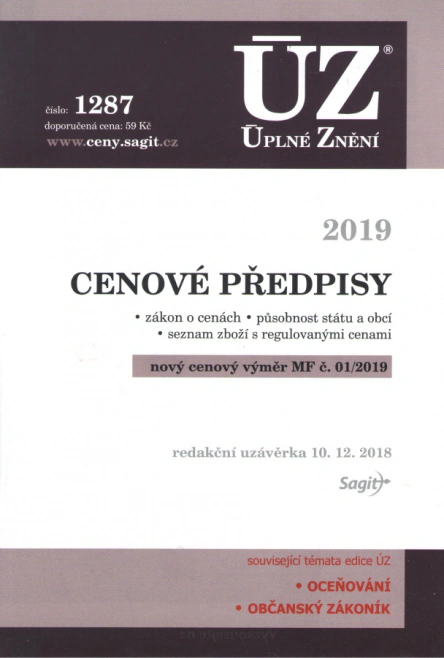ÚZ č.1287 Cenové předpisy 2019 Nakladatelství Sagit