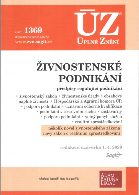 ÚZ č.1369 Živnostenské podnikání, volný pohyb služeb, podpora podnikání Nakladatelství Sagit