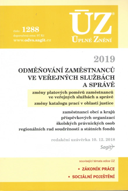 ÚZ č.1288 Odměňování zaměstnanců ve veřejných službách a správě 2019 Nakladatelství Sagit