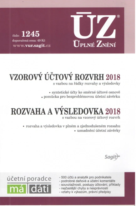 ÚZ č.1245 Vzorový účtový rozvrh 2018, Rozvaha a výsledovka 2018 Nakladatelství Sagit