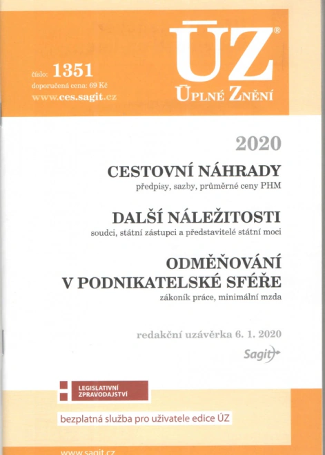 ÚZ č.1351 Cestovní náhrady, Odměňování v podnikatelské sféře 2020 Nakladatelství Sagit